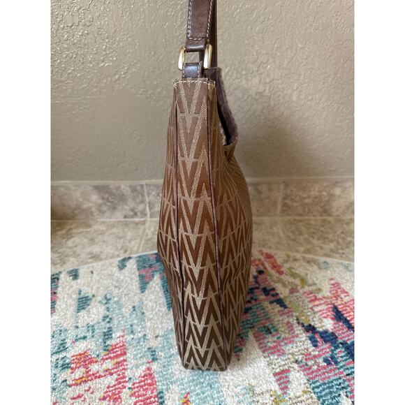 Vintage Mario Valentino Logo Printed brown Shoulder Bag gold hardware - Picture 7 of 16